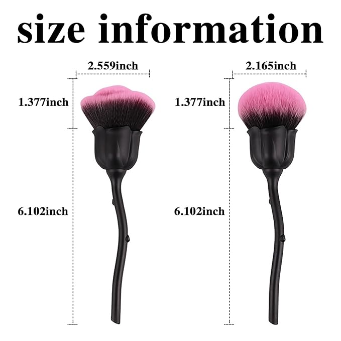 WOKOTO 2pcs Black Rose Shape Nail Dust Brushes Make Up Brush Set Nail Art Powder Remover Soft Foundation Brush Cleaning Dust Cleaner Brush For Nail Trimming Cleaning Tools For Nails Make Up