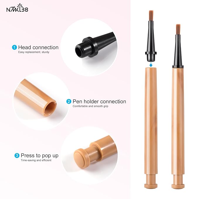 NMKL38 12 Pcs Replacement Nail Drawing Pen, Nail Art Painting Pen Brush Acrylic Round Flat Painting Drawing Liner Nail Tools