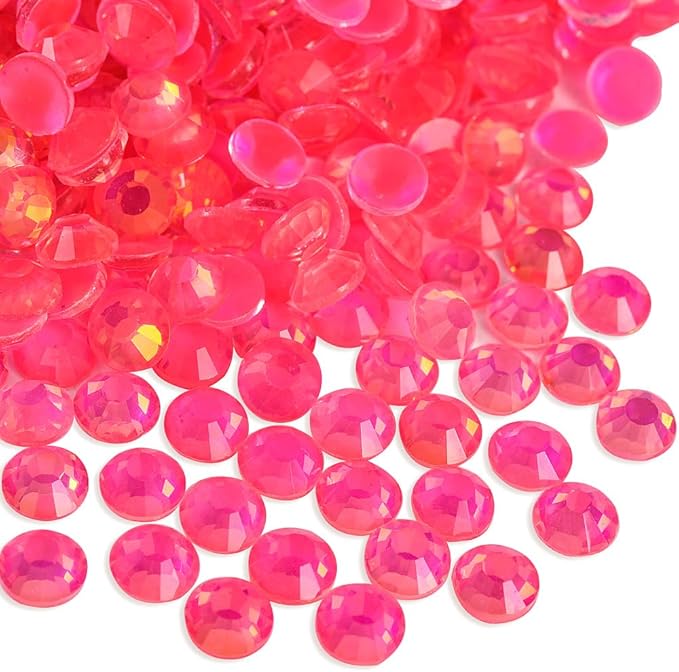 Blinginbox Flatback Rhinestones Round Gems, 1440pcs Luminous Series Glass Stone Neon Gems Non Hotfix Crystal Rhinestones for Nail Charms Crafts Clothes Tumblers,Rose Neon Opal,SS10.