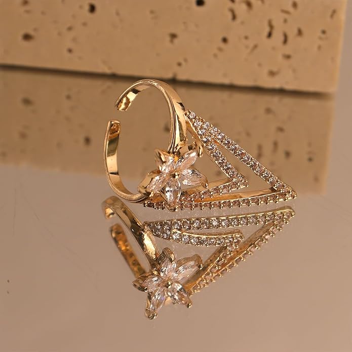 Jean Beau Finger Nail Ring for Women Teen Art Rhinestones Finger Tip Rings Gold Metal Nail Decoration Nail Protect Fashion Jewelry Gift