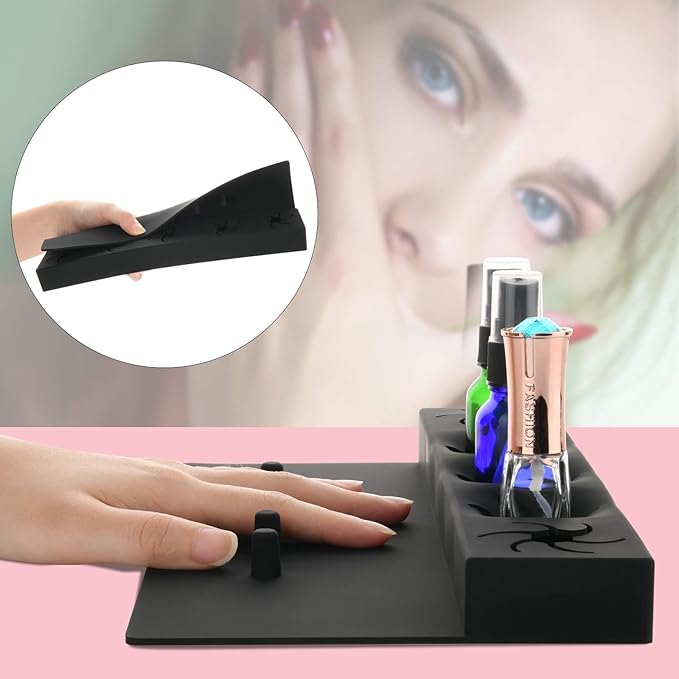 Beautyflier Soft Silicone Nail Polish Bottle Holder, Nail Polish Organizer Nail Station for Salon Home DIY Manicure Tools Nail Art (Black)