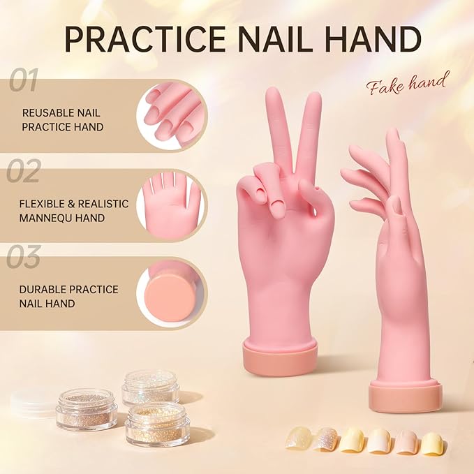 AORAEM Nail Trainning Hand Flexible Soft Practice Plastic Mannequin Hand Nails Tips Art Trainer Manicure Practice Hand Tool