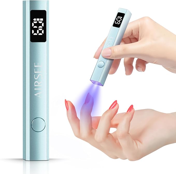 AIRSEE Cordless Mini Nail Lamp,Handheld UV Light with LCD Display for Gel Nails,Rechargeable USB Nail Dryer for Fast Cure,Rhinestone Glue Decoration,Gel Nail Strips at Home,Travel(Mint Green)