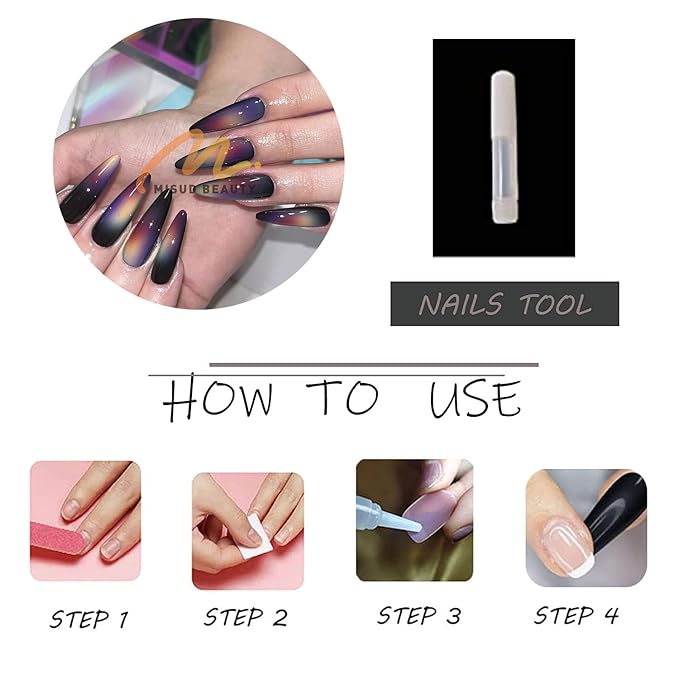 MISUD Press on Nails - Long Stiletto Fake Nails with Black Colorful, Acrylic Goth Ombre Design 24 pcs