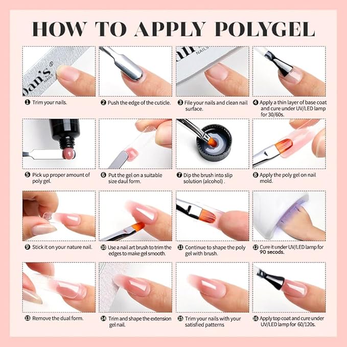 Dan's Nails Poly Gel, 60ML Milky White Builder Nail Extension Strengthener for All Season Gel Color Long-Lasting 3 Molding Nail Supplies for DIY Salon