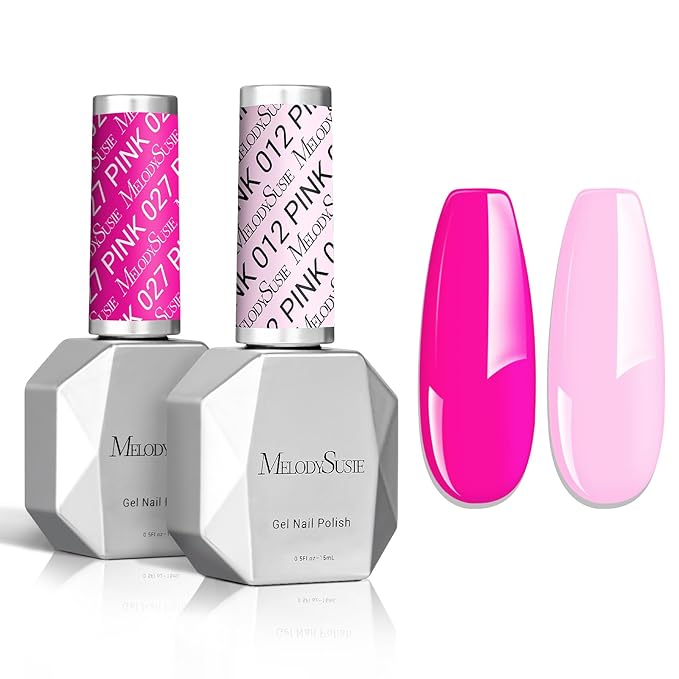 MelodySusie Thick Gel Polish Kit- 2 Pcs 15ml Neon Pink & Macaron Pink Colors Polish Set Gift for Women Nail Art Manicure Salon Diy at Home Christmas Gift-027+012