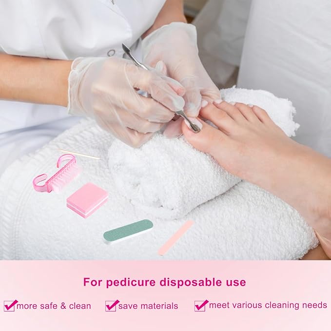 Disposable Manicure Kit Basics 5PCS Nail Kit, Mini Nail Files Buffers Bulk Handle Grip Brush Orange Wood Stick Individually-Packed Pedicure Set for Fingernails Toenails Salon Supplies 10 Packs