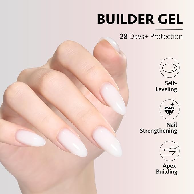 GAOY 6 Colors Builder Gel Set - Milky White, Pink, Nude Jelly Nail Strengthener, Soak Off Nail Extension Hard Gel, Vivid Nude, Base Coat Top Coat Needed