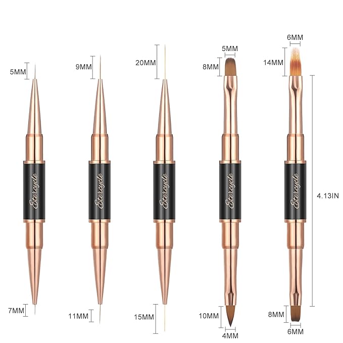 Double-Ended Acrylic Nail Art Brushes Set, Etercycle Gel Polish Nail Art Design Pen Painting Tools Nail Art Liner Brush and Nail Dotting Pen for Acrylic Application Salon at Home DIY Manicure … (black 1)
