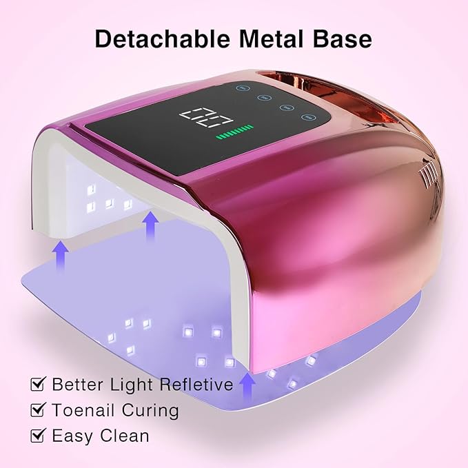 96W Rechargeable UV LED Nail Lamp UV Light for Gel Nails Cordless Gel Nail Lamp Nail Dryer with 42 Beads Smart Sensor & Metal Base