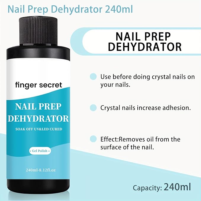 240ml/8floz Nail Prep Dehydrator for Gel Polish, Fast Dry Nail Primer, NaiL Dehydrator for Nails Art Design in Salon or Home Use