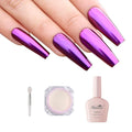Imtiti Chrome Nail Powder with Black Gel Nail Polish Kit, 1g Purple Aurora Meatllic Mirror Effect Shimmer Powder and10ML Black Gel Polish for UV Nails Art DIY Kit