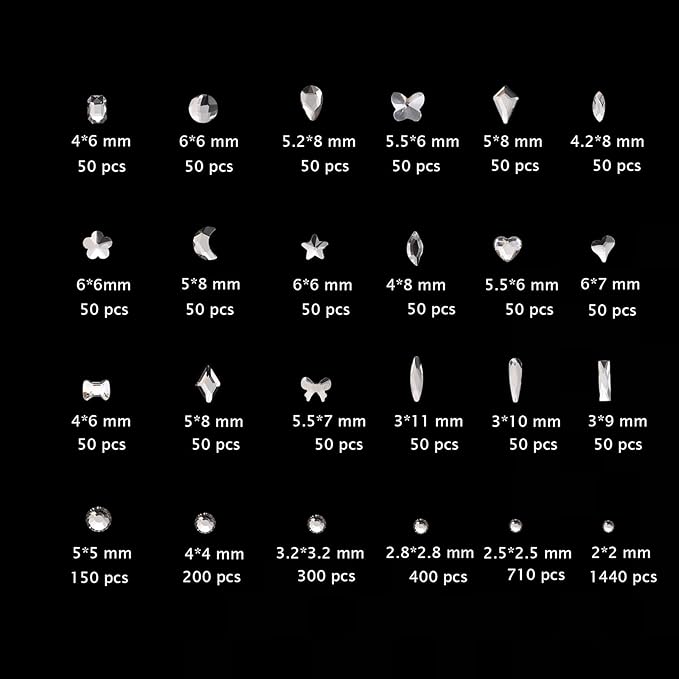 18 Types of 900 Special-Shaped Clear Nail Diamonds + 3200 Flat-Bottomed Nail Rhinestones, Nail Crystal Rhinestones Set with Tweezer + Pickup Pen