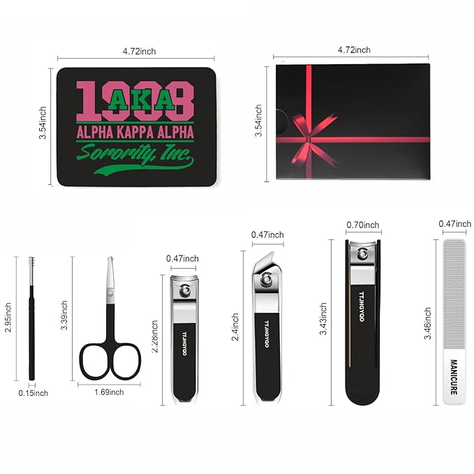 Nail Clippers and Beauty Tool Portable Set Nail Clipper Set Manicure Set 6 in 1 AKA Sorority Gifts Suitable for for Women Home, Workplace, Outdoor Travel,Etc. (AKA Black)