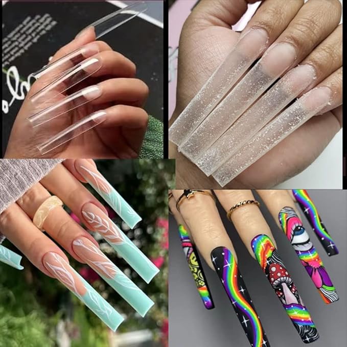 Acrylic 3XL Full Cover Square Nail Tips, 12 Sizes, 360pcs, Clear, Glossy Finish