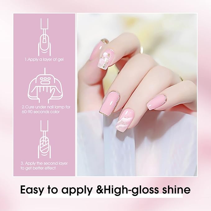 VENALISA Hema-Free Pink Gel Nail Polish Set- 6 Colors Popular Nude Pink Gel Polish Kit, Soak Off LED Nail Lamp Light Pink Gel Manicure Kit DIY at Home Salon Gifts for Women Girls