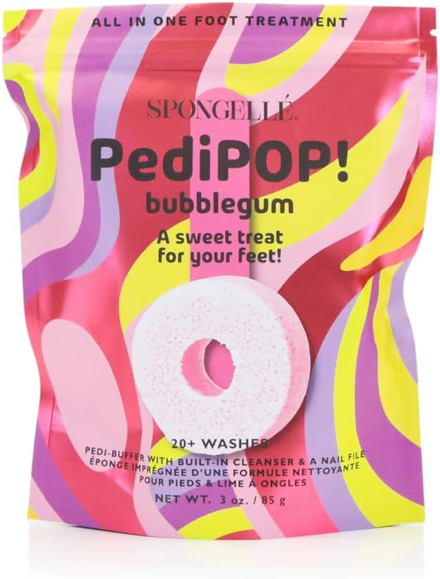 Spongellé Bubblegum PediPOP! Pedi Buffer & Nail File | All-in-One Pedicure Treatment | Exfoliates, Softens & Cleanses | 30+ Washes | Vegan & Cruelty-Free