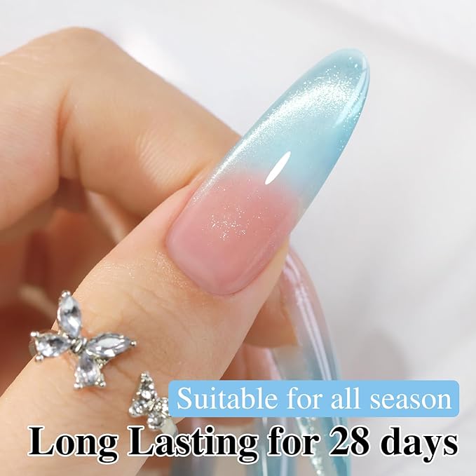 Double Rhythm 0.5 Oz Cat Eye Gel Polish with Magnet Same Color Same Bottle Holographic Glitter Shimmer Translucent Color Salon 15 ML Magnetic Nail Art (Light Blue-MC1156)