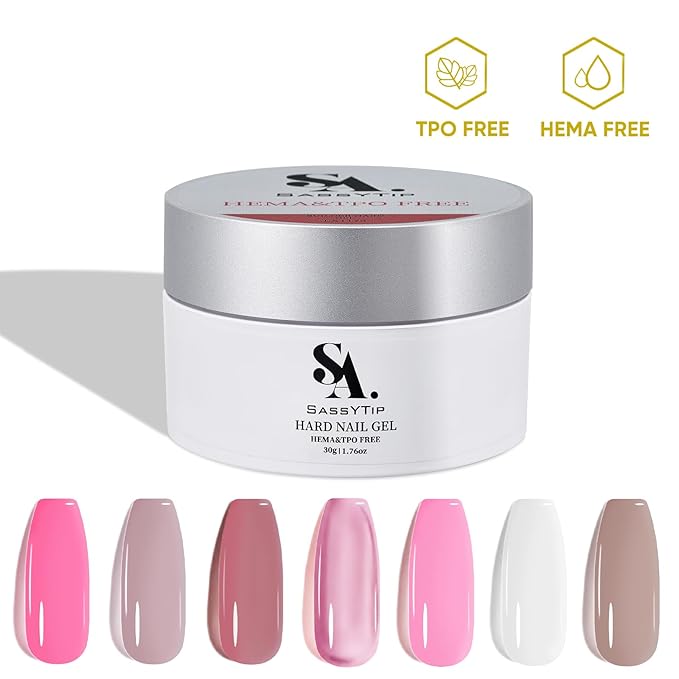 HEMA TPO Free Builder Hard Gel, 30g Salon Strength, 7 Shade Colors - Safe Allergy-Friendly Nail Gel for DIY at Home & Professional Nail Extensions, Sculpting, Apex Building (Clear Jelly Red)