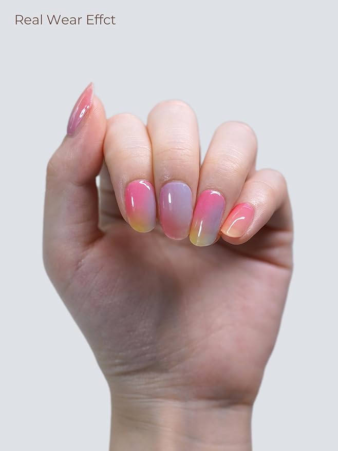 Semi Cured Gel Nail Strips - UV Light Gel Nail Stickers - 20 Long Lasting Salon Quality Wraps (Joyful Drops Pink)