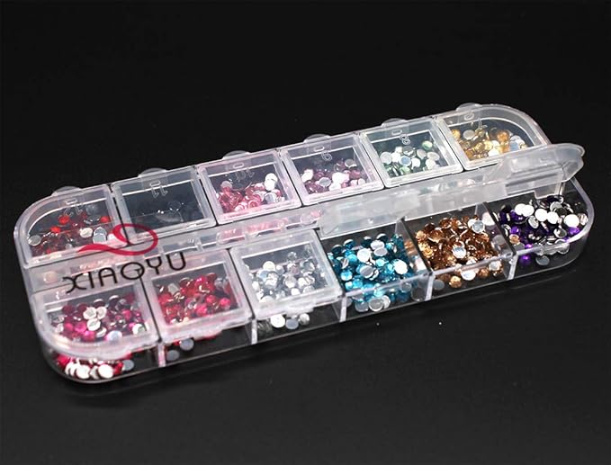Xiaoyu 5 Boxes Nail Art Rhinestones Kit Nail Rhinestones Multicolor Nail Studs Horse Eye Rhinestones for Nail Art Decorations Supplies with 2PCS Tweezers, C