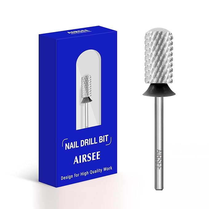 AIRSEE Tungsten Carbide Acrylic Nail Drill Bit Efile Electric File Machine Head Tip for Manicure Polishing Art Remove Gel 3/32" 2 Way Beginner Safety Round Top Cylinder Barrel Extra Coarse-XC