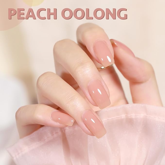 GAOY Jelly Nude Gel Nail Polish, 16ml Sheer Peach Translucent Gel Polish, UV Light Cure for Nail Art DIY, 1711 Peach Oolong