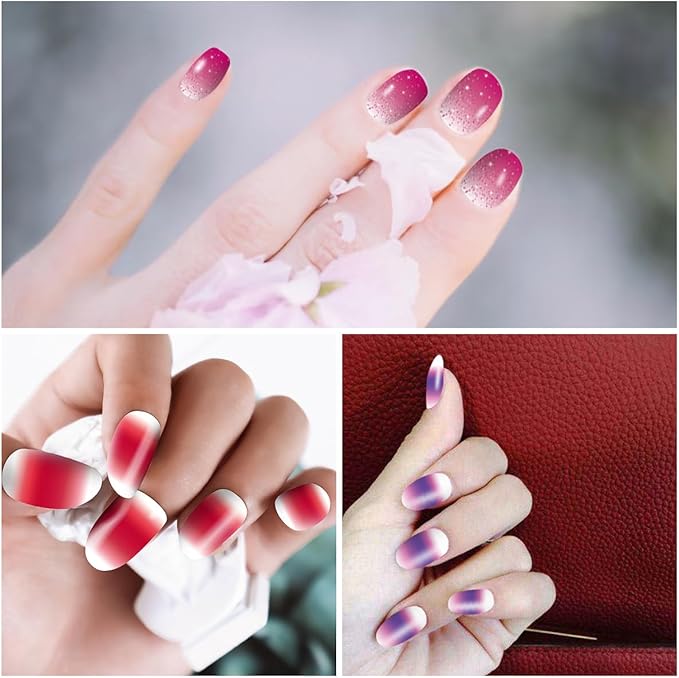 SILPECWEE 560 Pieces Red&Pink Nail Wraps for Women Solid Color Nail Polish Stickers Stick on Nail Polish Strips Gel Nail Strips Self Adhesive Fingernail Manicure Sticker Nails with Nail File