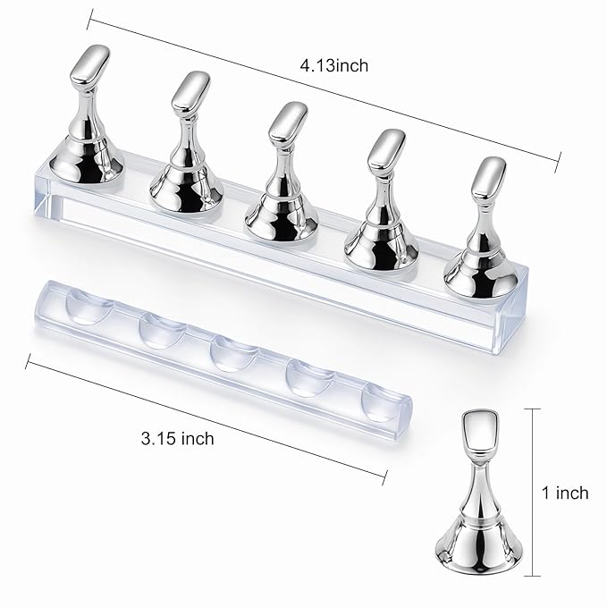 Nail Art Tools Set – 15pcs Nail Brushes, 5pcs Dual-Ended Dotting Pens, Nail Stand & Holder Kit with Brush Rack, Tweezers & Double-Sided Tape for DIY Nail Design & Press On Nails