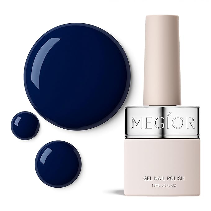 MEGIOR Navy Blue Gel Nail Polish 0.5 Fl Oz Dark Blue Long Lasting Soak Off UV LED Lamp Light Curing TPO Free Gel Polish Kit for Salon and Nail Art Starter Manicure DIY at Home