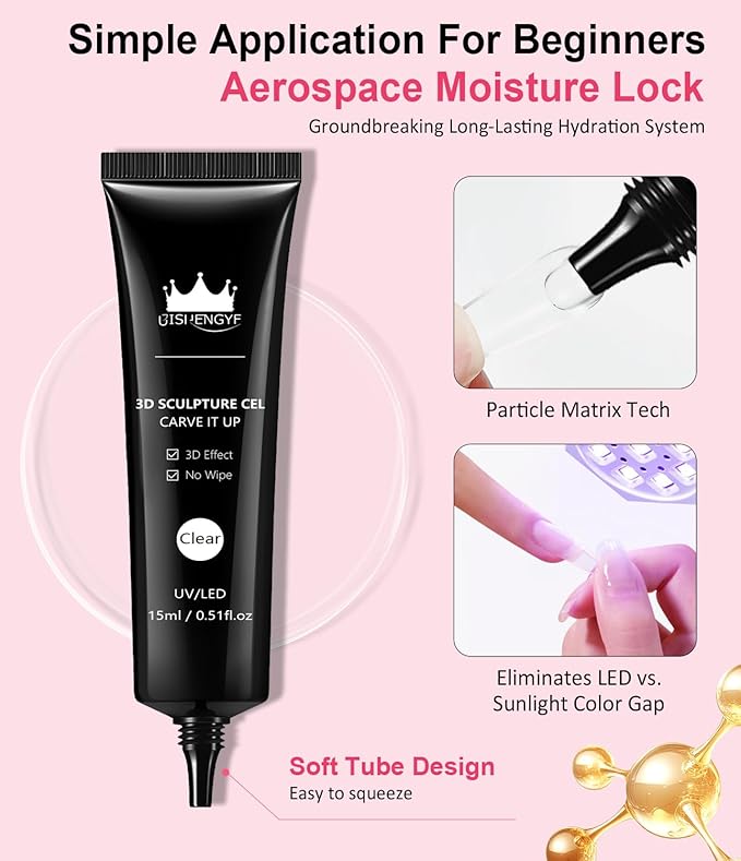 Multifunctional 15g Pearl 3D Sculpting Nail Gel,Easy Operation No Wipe Craving 5D Embossed 3D Nail Gel for Carving,Molding and Painting Nail Art Designs,Rhinestone Glue for Beginners Gems De