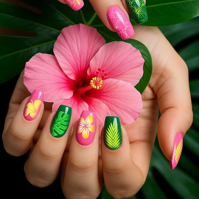 PH PandaHall Leaf Nail Stamping Plates Rainforest Leaves Nail Image Plates Flower Theme Nails Art Stencils Tropical Plants Manicure Stamp Templates for Women Manicures Salon Design DIY Printing, 2pcs