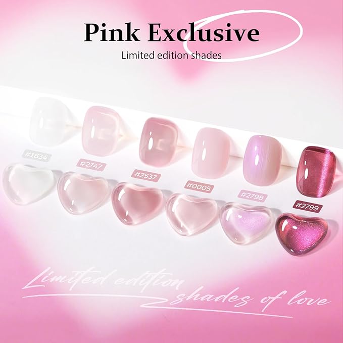 Modelones Gel Nail Polish Set, 6 Colors 2026 Spring Easter Pastel Nude Pink Milky White French Jelly Gel Polish Pearl Hot Pink Glitter Heart Cat Eye Nail Gel Polish LED DIY Gift with Stickers & Magnet