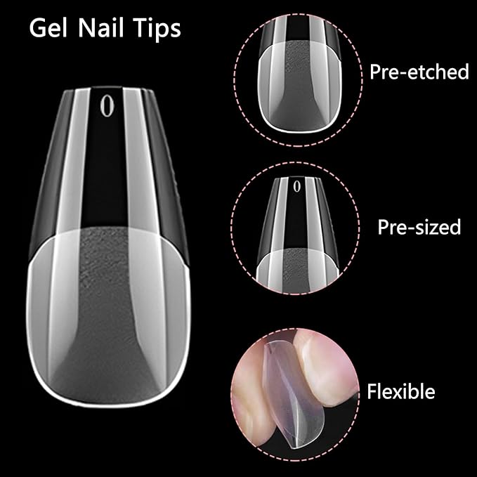 240pc Medium Gel Nail Tips Coffin Fake Nails Clear Press ons Nail, Medium Coffin Nails Tips Acrylic Nails Extension Soft Gel Nails Tip Full Cover False Nail Clear Artficial Fingernail