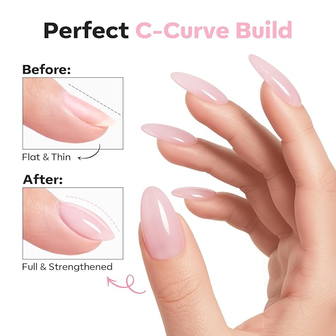 modelones Builder Nail Gel Top Coat, 15 ML No Wipe Ultra Gloss Milky Pink Gel Polish Apex Building Nails Strengthener Extension Jelly Color Nail Art Long Lasting Soak Off U V Manicure Gift for Women