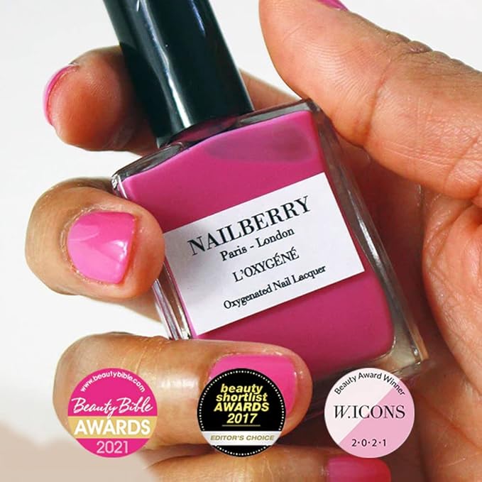 Nailberry L'Oxygéné Oxygenated Nail Lacquer | Pomegranate Juice | Juicy Pop Pink Semi-Sheer | UV Protected Long-Wear Nail Polish | 12-Free | Vegan | Certified Halal | Cruelty & Gluten Free | 15 ml