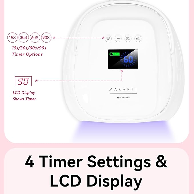 Makartt UV Nail Lamp – 30W Fast Curing UV Light with Handle Rechargeable Cordless Nail Dryer for Gel Nail Polish with 45 Beads Dual Lights 4 Timers LCD Smart Sensor for Nail Art Design(White)