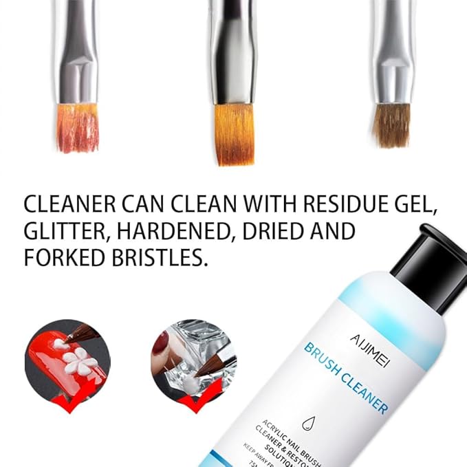 AIJIMEI Nail Brush Cleaner 120ml Gel Solution for Preserving & Restoring Nail Art Brushes Includes Glass Cup & Cleaning Cotton Pads Effective Manicure Brush Cleaning For Home Nail Salons