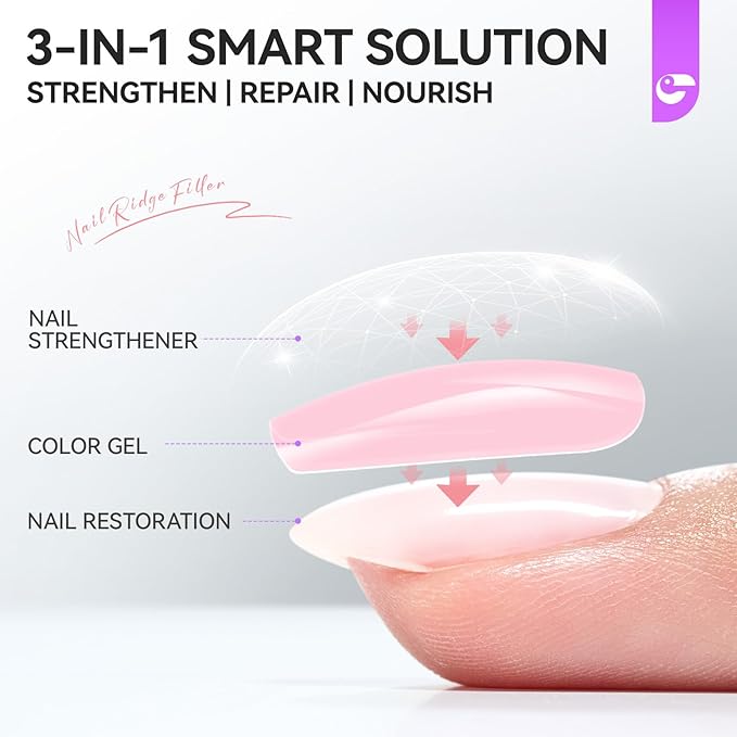 Gelike EC Nail Growth Treatment: Milky Pink 15ml Natural Nail Strengthener for Weak and Damaged Nails - Protein Nail Hardener for Home Salon Outdoor