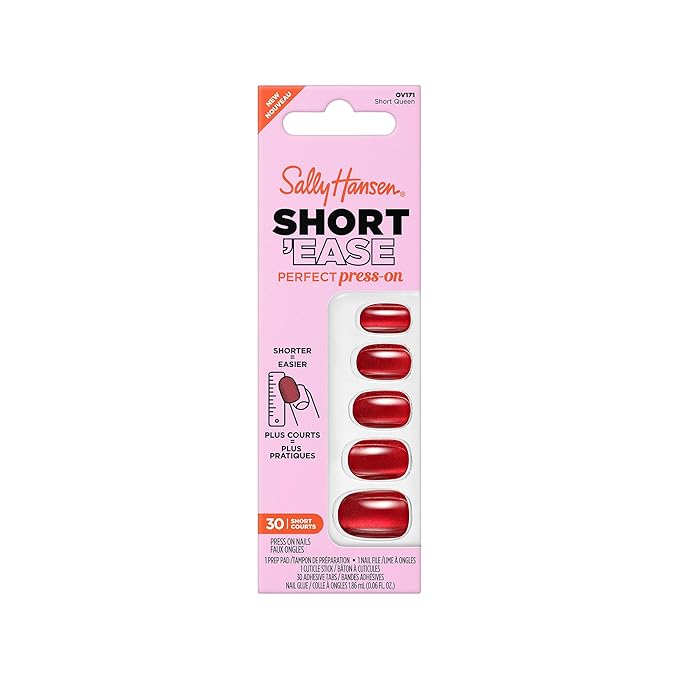 Sally Hansen Salon Effects Perfect Press-On Short'Ease Nails | Oval Shape | Easy to Apply, Non-Damaging, Natural Look Vitamin E & B5 | 30 Nails, Nail Glue, Adhesive Tabs, File| Short Queen
