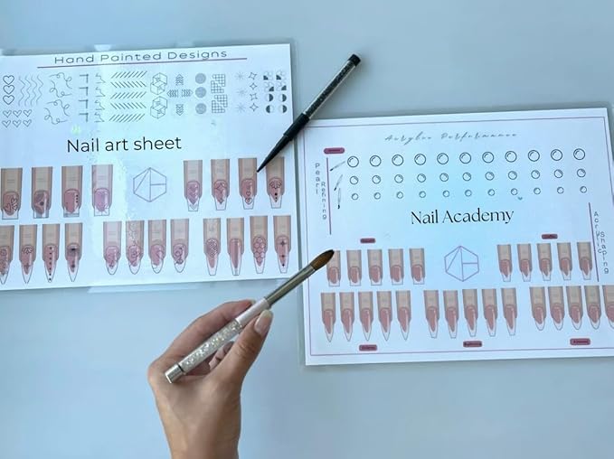 Gel & Acrylic Nail art Practice Sheet,Reusable Nail Art Training mat DIY Sticker Stencil Guide French Tip stiletto Nail Sculpting 3D Nail Design Worksheet Nail Tech Practice Gel X acrylic nails (8)