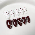 Luxury Press on Nails Short Almond Handmade Unique Reusable ABS Material Fake Nails Win Red&White False Nails with Designs Polka Dots Glossy Glue on Nail Thick Acrylic Nail(M)