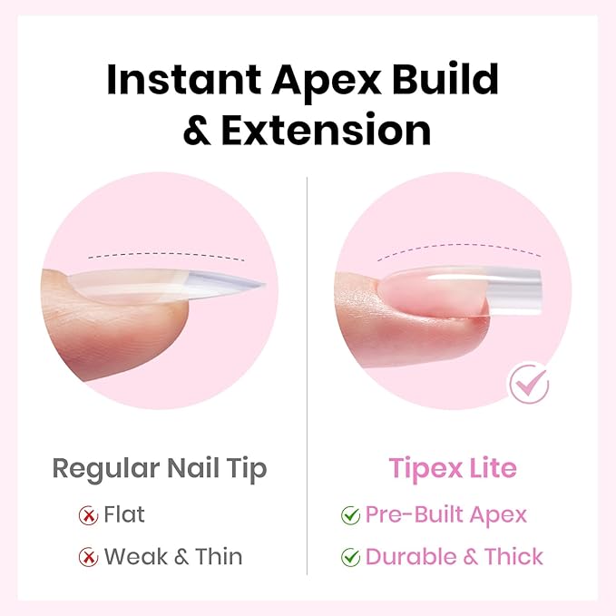 Beetles Tipex Lite Nail Tips Kit with Dehydrator & Primer, Short Square Full Cover Clear Nails 256PCS 16 Sizes, Mini UV Lamp, 20g Solid Nail Glue, Base & Top Coat, All-in-One Nail Starter Kit