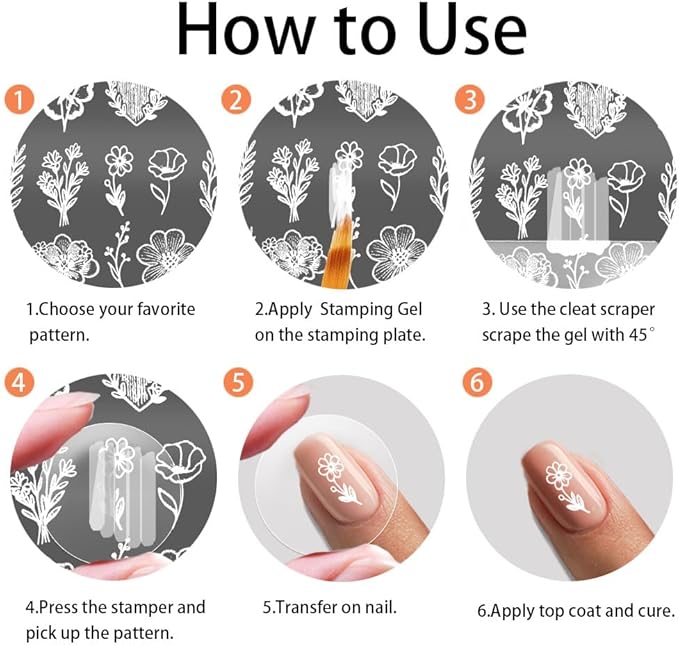 PH PandaHall 3pcs Embroidery Flower Nail Stamping Plates, Plant Floral Nail Art Templates Stainless Steel Image Plate Art Stencils with Tools for Women DIY Print Manicures Salon Design Supplies