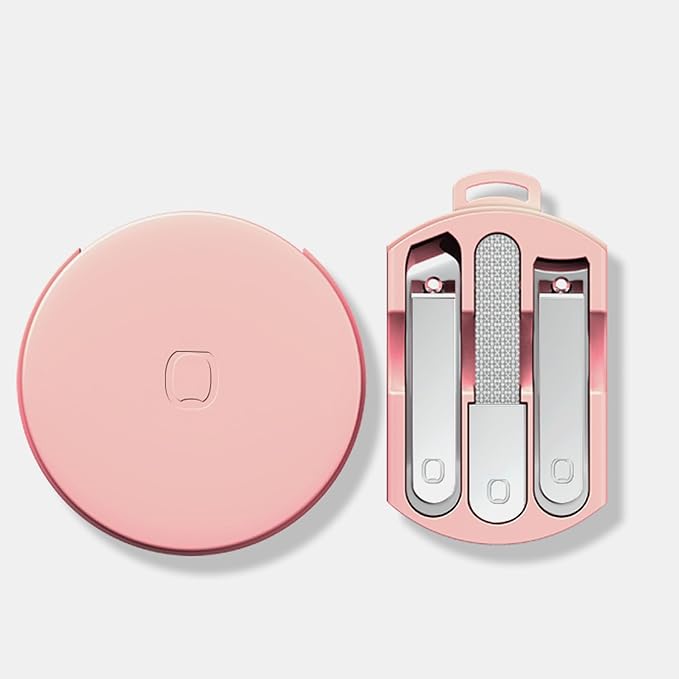 Portable 3-in-1 Stainless Steel Manicure Set with Pink Carrying Case - Includes Nail Clippers, Nail Files, and Cuticle Trimmer - Ideal Travel Nail Cutter Kit for Men and Women