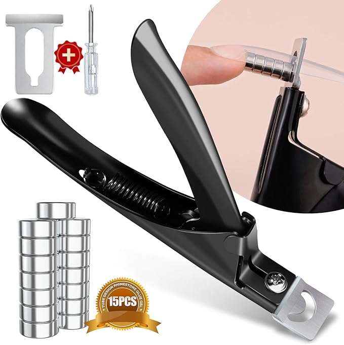 Black Metal Premium Adjustable Nail Clippers with Magnet Sizers for Acrylic Nails, Professional Stainless Steel Fake False Nail Tip Clipper Cutter Trimmer, Manicure Tool for Salon Home Nail Art