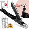 Black Metal Premium Adjustable Nail Clippers with Magnet Sizers for Acrylic Nails, Professional Stainless Steel Fake False Nail Tip Clipper Cutter Trimmer, Manicure Tool for Salon Home Nail Art