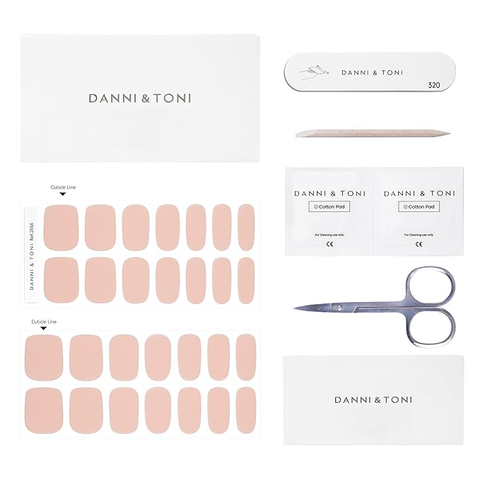 DANNI & TONI Semi Cured Gel Nail Strips Matte Nude (Pure Nude Elegance) Skin Toned Gel Nail Wraps 28 Stickers