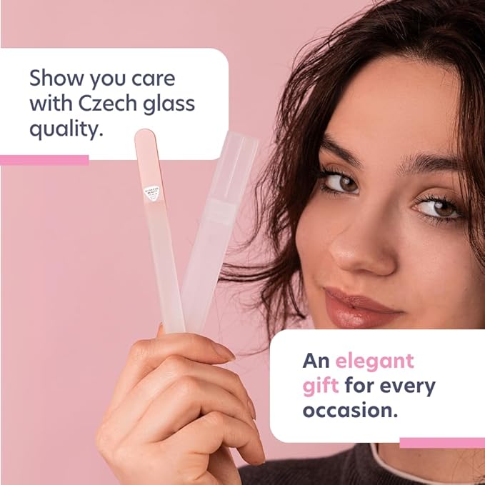 Bona Fide Beauty Czech Glass Nail File for Natural Nails (Raspberry) - Fine Grit (180/240) Etched Crystal Fingernail File with Clear Case. Ideal Gift for Women.
