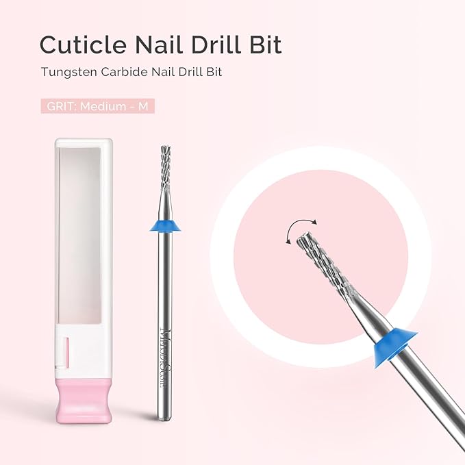 MelodySusie 1.8mm Inverted Tapered R Cut Nail Drill Bit, Professional Safety Carbide Under Nail Cleaner for Cuticle Dead Skin Nail Prepare, Two Way Rotate, Manicure Nail Salon Supply, M, Silver